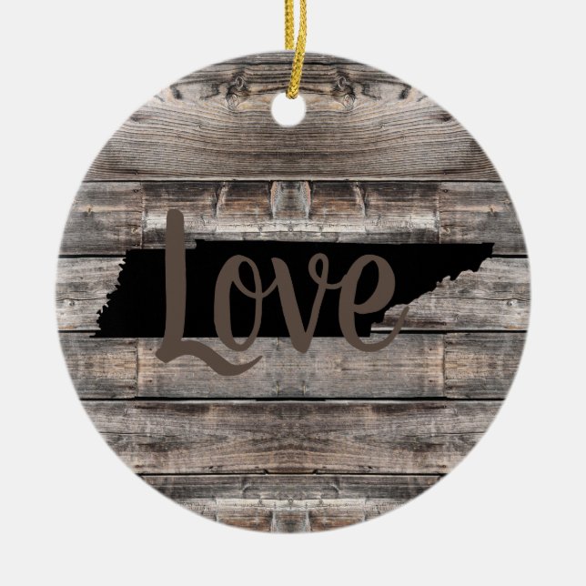 rustic TENNESSEE LOVE in script | Ceramic Tree Decoration (Front)
