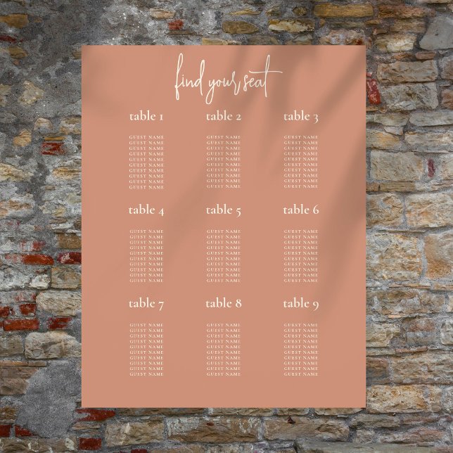 Rustic Terracotta 9 Table Wedding Seating Chart (Available printed or as a printable digital download)