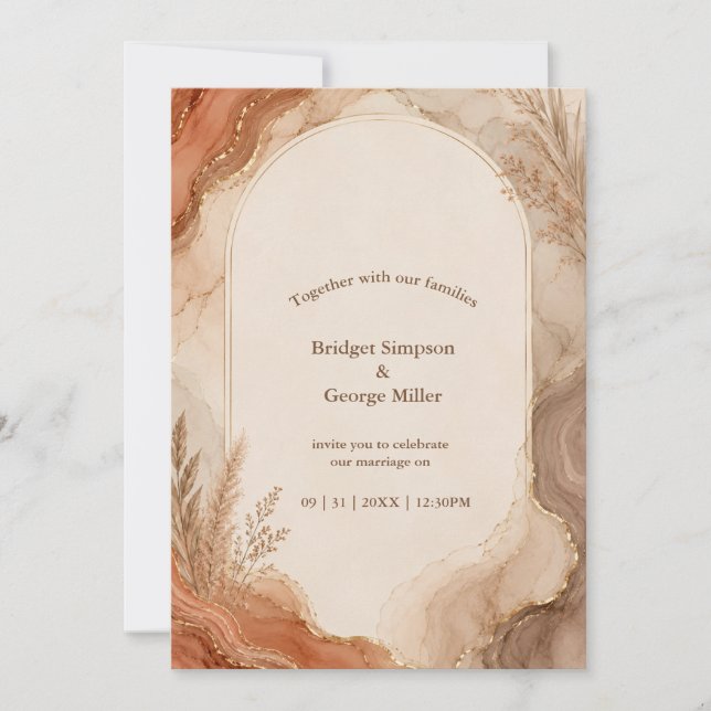 Rustic Terracotta Agate marble boho Wedding Invitation (Front)