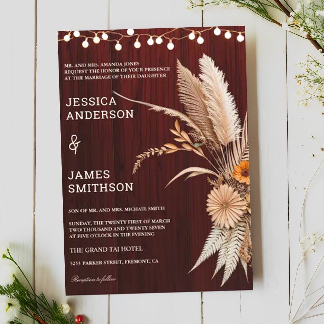 Rustic Terracotta and Maroon Florals Wedding Invitation (Creator Uploaded)