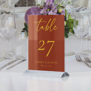 Rustic Terracotta and Mustard Wedding Reception Table Number