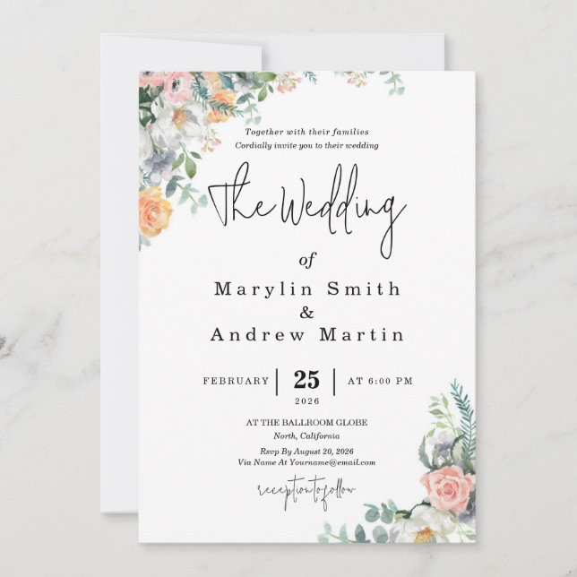 Rustic Terracotta and Orange Autumn Floral wedding Invitation (Front)