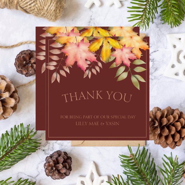 Rustic Terracotta Autumn Fall Leaves Wedding Thank You Card (Creator Uploaded)
