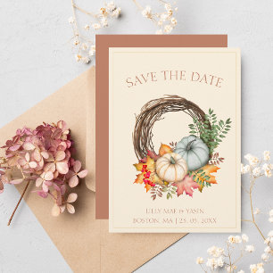 Rustic Terracotta Autumn Fall Pumpkins Wedding Save The Date