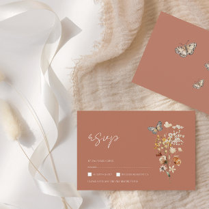 Rustic Terracotta Autumn Fall Wildflowers Wedding RSVP Card