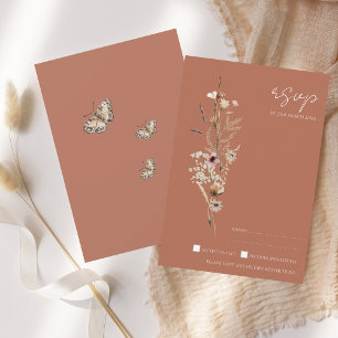 Rustic Terracotta Autumn Fall Wildflowers Wedding RSVP Card