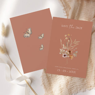 Rustic Terracotta Autumn Fall Wildflowers Wedding Save The Date