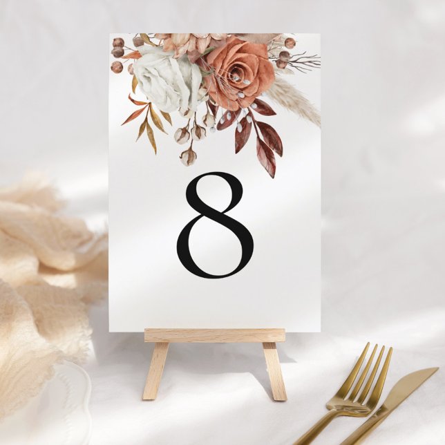 Rustic Terracotta Autumn Florals Table Number (Creator Uploaded)