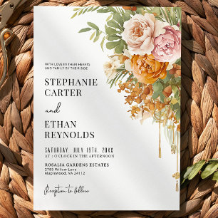 Rustic Terracotta Blush Floral Boho Wedding Invitation