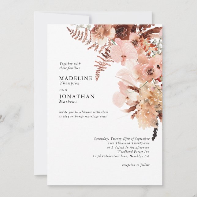 Rustic Terracotta Bohemian Hydrangea Wedding Invitation (Front)