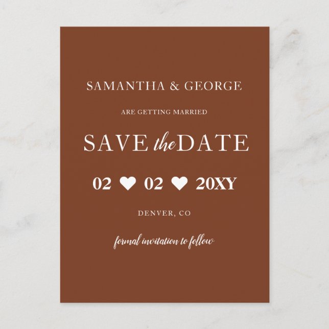 Rustic Terracotta Boho Burnt Orange Save The Date Announcement Postcard (Front)