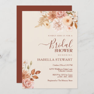 Rustic Terracotta Boho Fall Foliage Bridal Shower Invitation