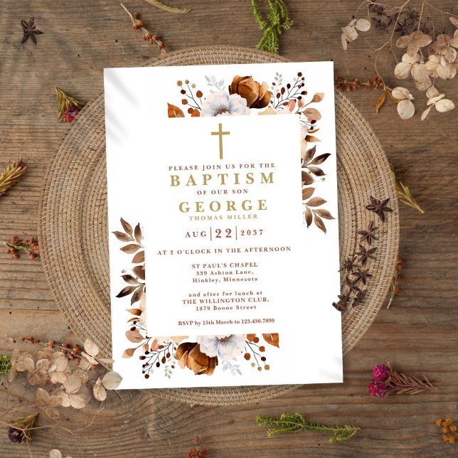 Rustic Terracotta Boho Floral Modern Baptism Invitation (Rustic Terracotta Boho Floral Modern Baptism Invitation)