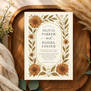 Rustic Terracotta Boho Floral Wedding Invitation