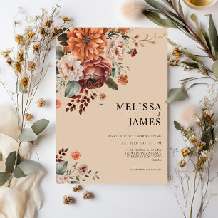 Rustic Terracotta Boho Floral Wedding Invitation