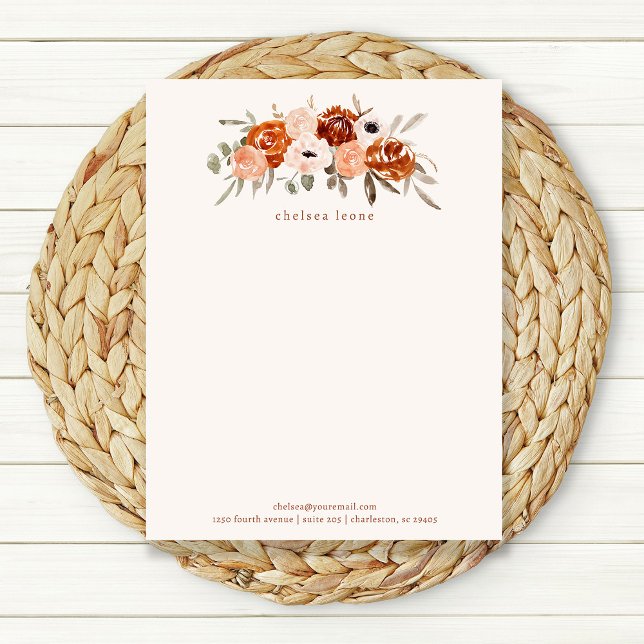 Rustic Terracotta Boho Flowers on Blush Custom Letterhead (Creator Uploaded)