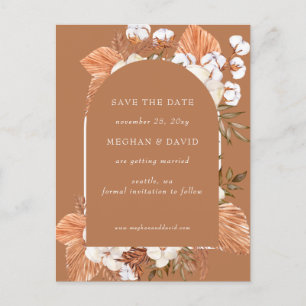 Rustic Terracotta Boho Pampas Arched Wedding  Announcement Postcard