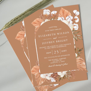 Rustic Terracotta Boho Pampas Arched Wedding Invitation