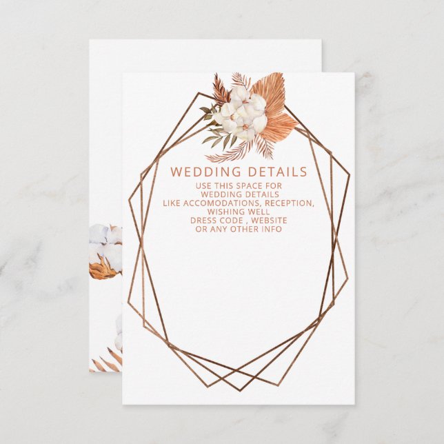 Rustic Terracotta Boho Pampas Geometric Wedding Enclosure Card (Front/Back)