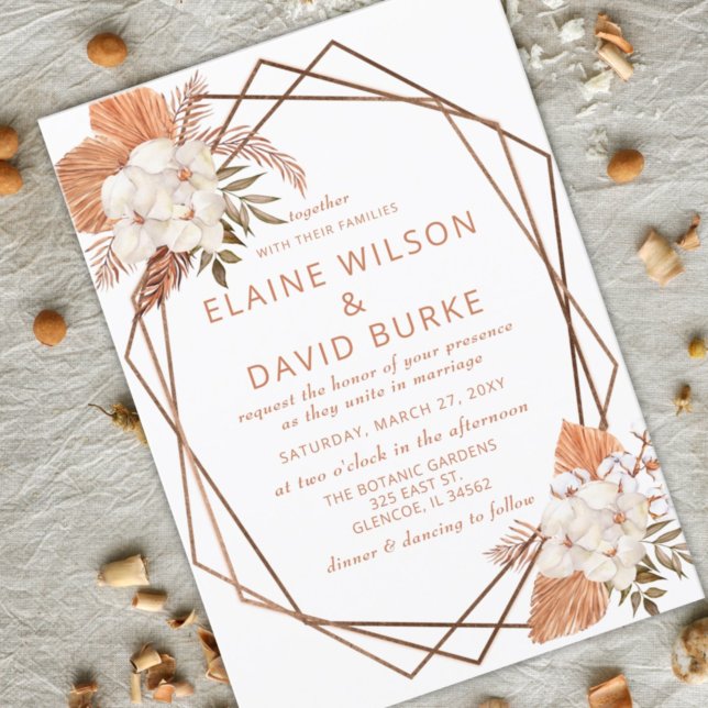 Rustic Terracotta Boho Pampas Geometric Wedding Invitation (Creator Uploaded)