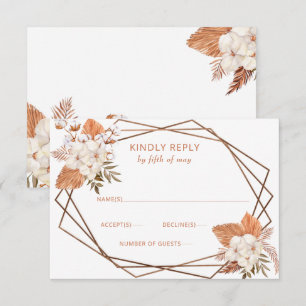 Rustic Terracotta Boho Pampas Geometric Wedding RSVP Card
