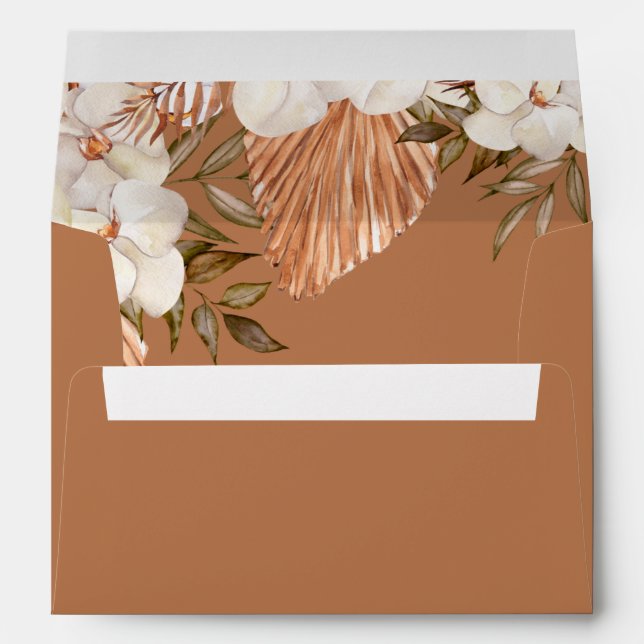 Rustic Terracotta Boho Pampas Orchids Wedding Envelope (Back (Bottom))