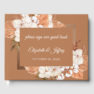 Rustic Terracotta Boho Pampas Orchids Wedding Guest Book