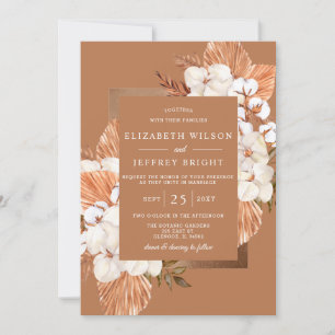 Rustic Terracotta Boho Pampas Orchids Wedding Invitation