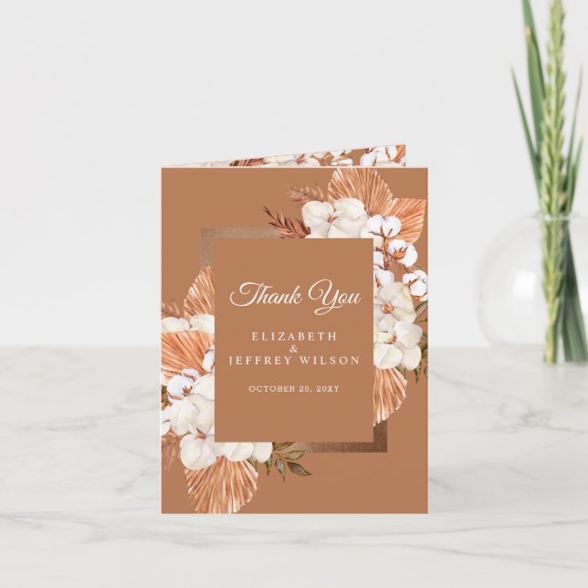 Rustic Terracotta Boho Pampas  Thank You Card (Front)