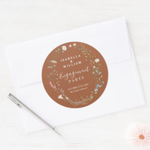 Rustic Terracotta Boho Wildflower Engagement Party Classic Round Sticker