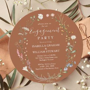 Rustic Terracotta Boho Wildflower Engagement Party Invitation