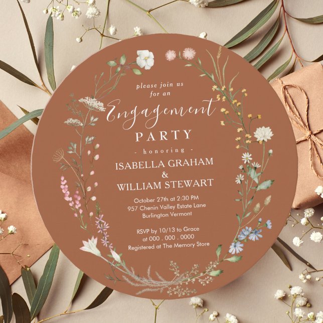 Rustic Terracotta Boho Wildflower Engagement Party Invitation (Creator Uploaded)
