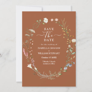 Rustic Terracotta Boho Wildflower Save The Date Invitation