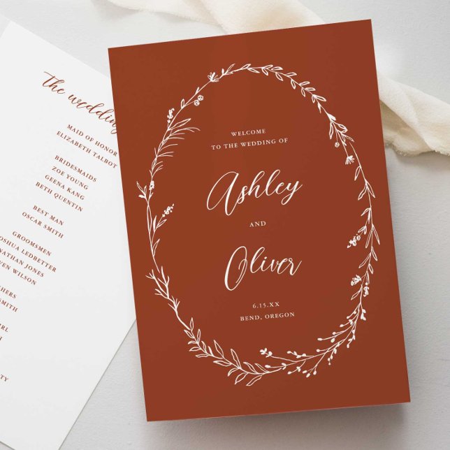 Rustic Terracotta Boho Wildflower Wreath Wedding Programme (Creator Uploaded)