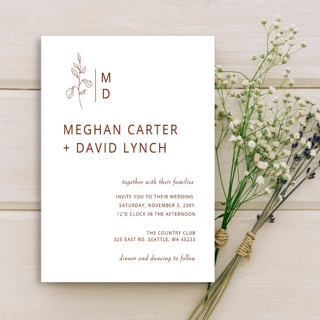 Rustic Terracotta Botanical Monogram Wedding  Invi Invitation (Creator Uploaded)