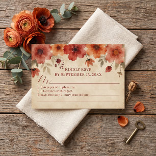 Rustic Terracotta Burnt Orange Floral Wedding RSVP Card