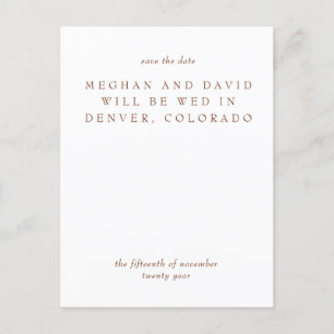 Rustic Terracotta Burnt Orange Modern Save The Dat Announcement Postcard