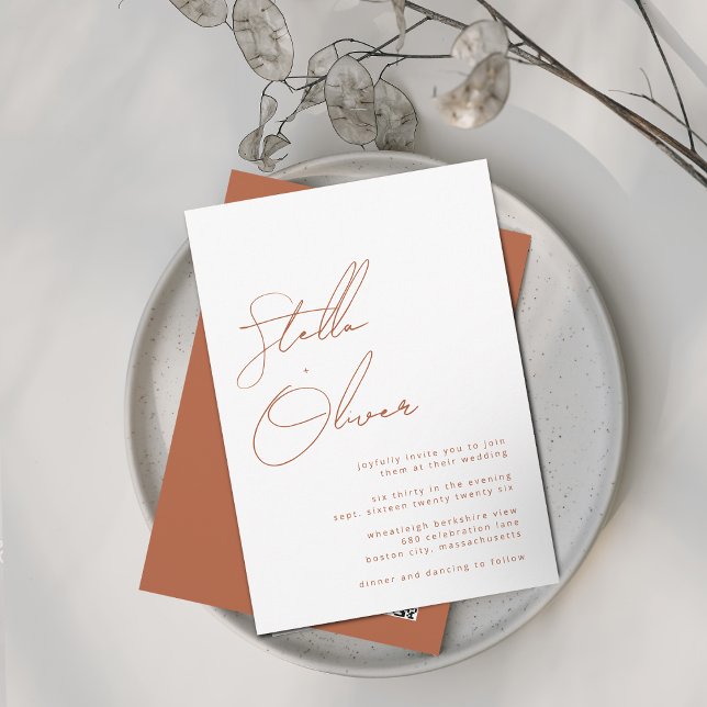 Rustic Terracotta Calligraphy QR Code Wedding Invitation (Rustic Terracotta Calligraphy QR Code Wedding Invitation)