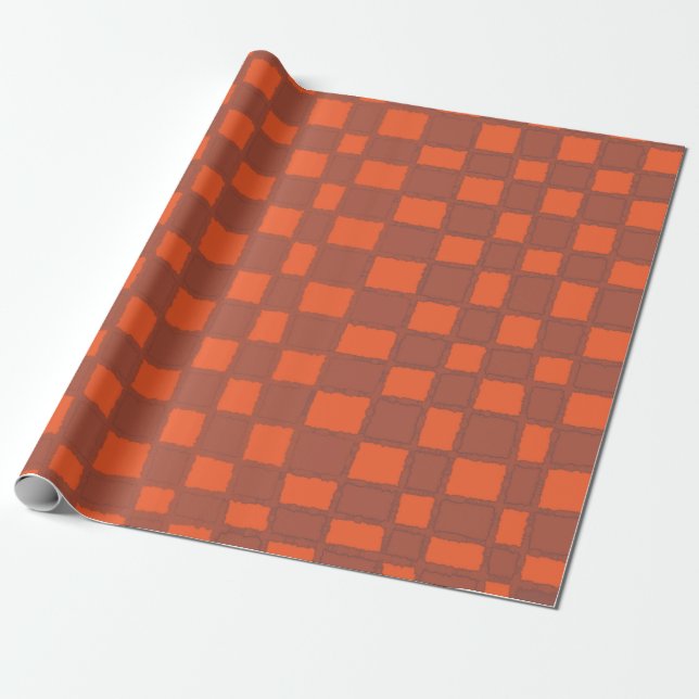 Rustic Terracotta Chequered Chequerboard Pattern Wrapping Paper (Unrolled)