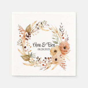 Rustic Terracotta Cream Watercolor Floral Wedding Napkin