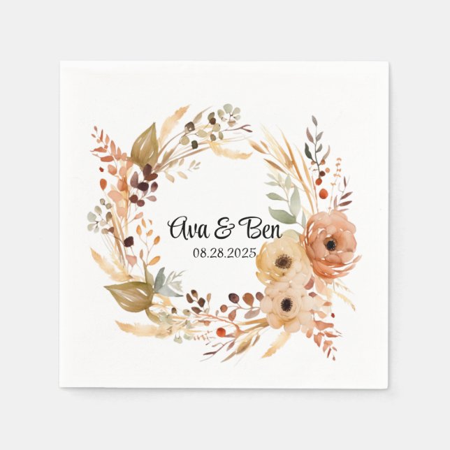 Rustic Terracotta Cream Watercolor Floral Wedding Napkin (Front)