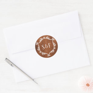 Rustic Terracotta Crest Monogram Classic Round Sticker