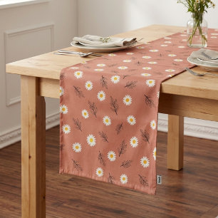 Rustic Terracotta Daisy Floral Botanical Table  Short Table Runner
