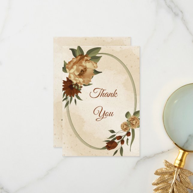 rustic terracotta earth tone floral thank you card (Front/Back In Situ)