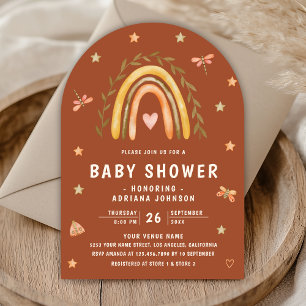Rustic Terracotta Earthy Rainbow Arch Baby Shower Invitation
