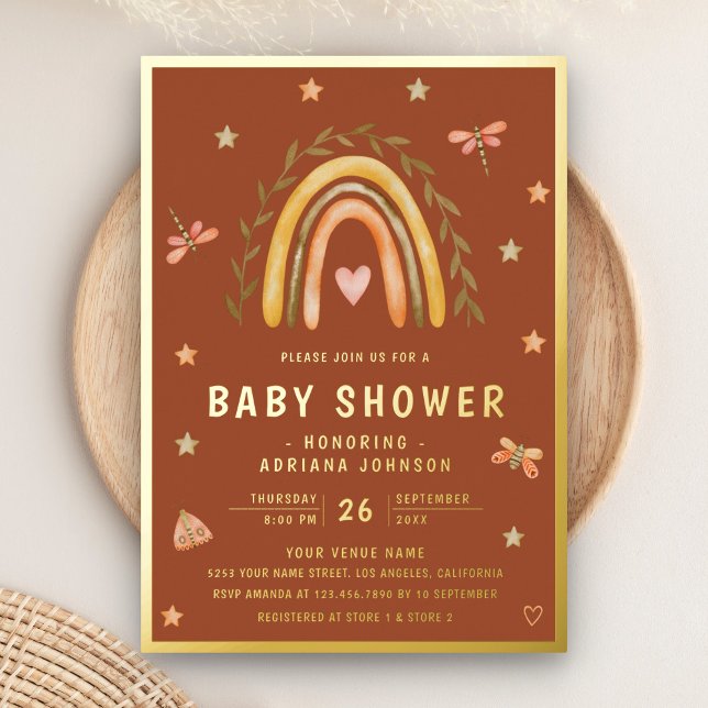 Rustic Terracotta Earthy Rainbow Baby Shower Gold (Creator Uploaded)