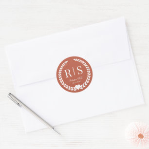 Rustic Terracotta Ember Wedding Monogram Initials Classic Round Sticker