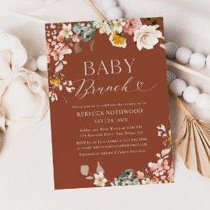 Rustic Terracotta Fall Floral Baby Shower Invitation