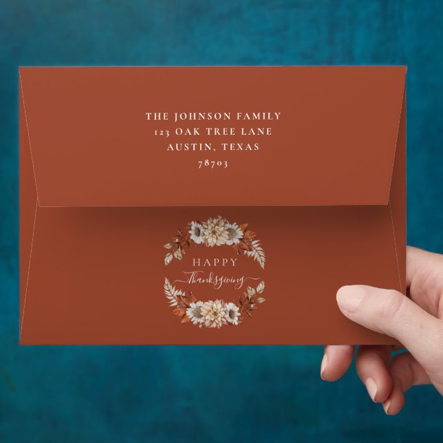 Rustic Terracotta Fall Floral Happy Thanksgiving Envelope (Hand)