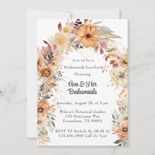 Rustic Terracotta Floral Arch Bridesmaids Luncheon Invitation (Front)